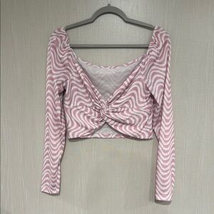 Elodie Pink and White Long Sleeve Crop Blouse